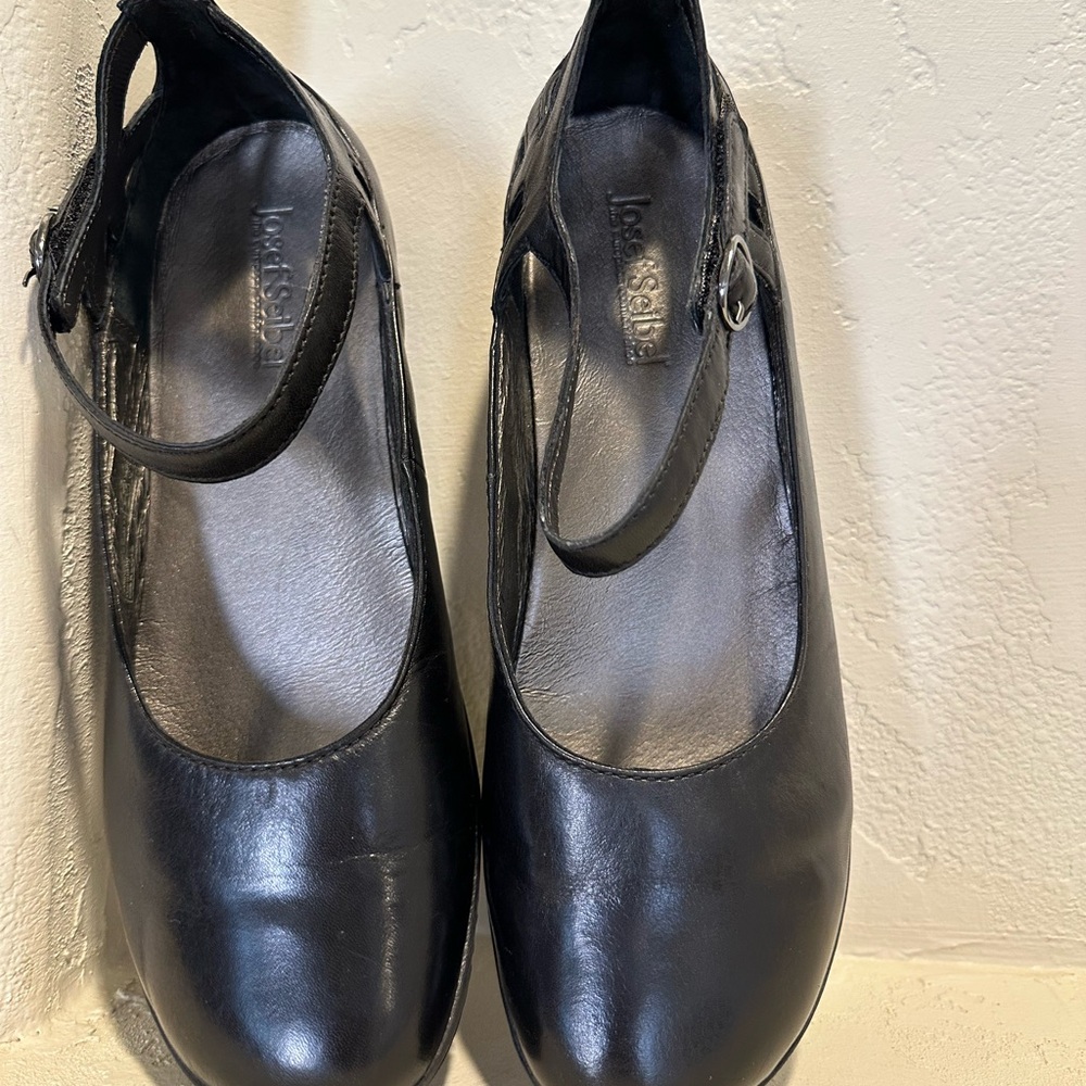 Josef Seibel Black Flats with Ankle Strap